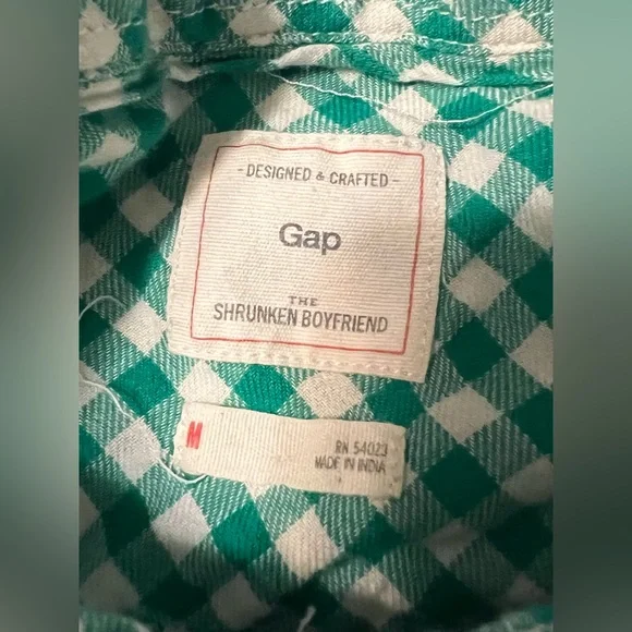 Gap Women’s The Shrunken Boyfriend Gingham Green And White Medium Long Sleeve - Picture 10 of 16